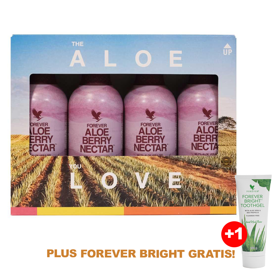 Forever Aloe Vera Gel™ Berry Nectar - 4er Pack (inkl. Forever Bright Zahnpasta GRATIS!)