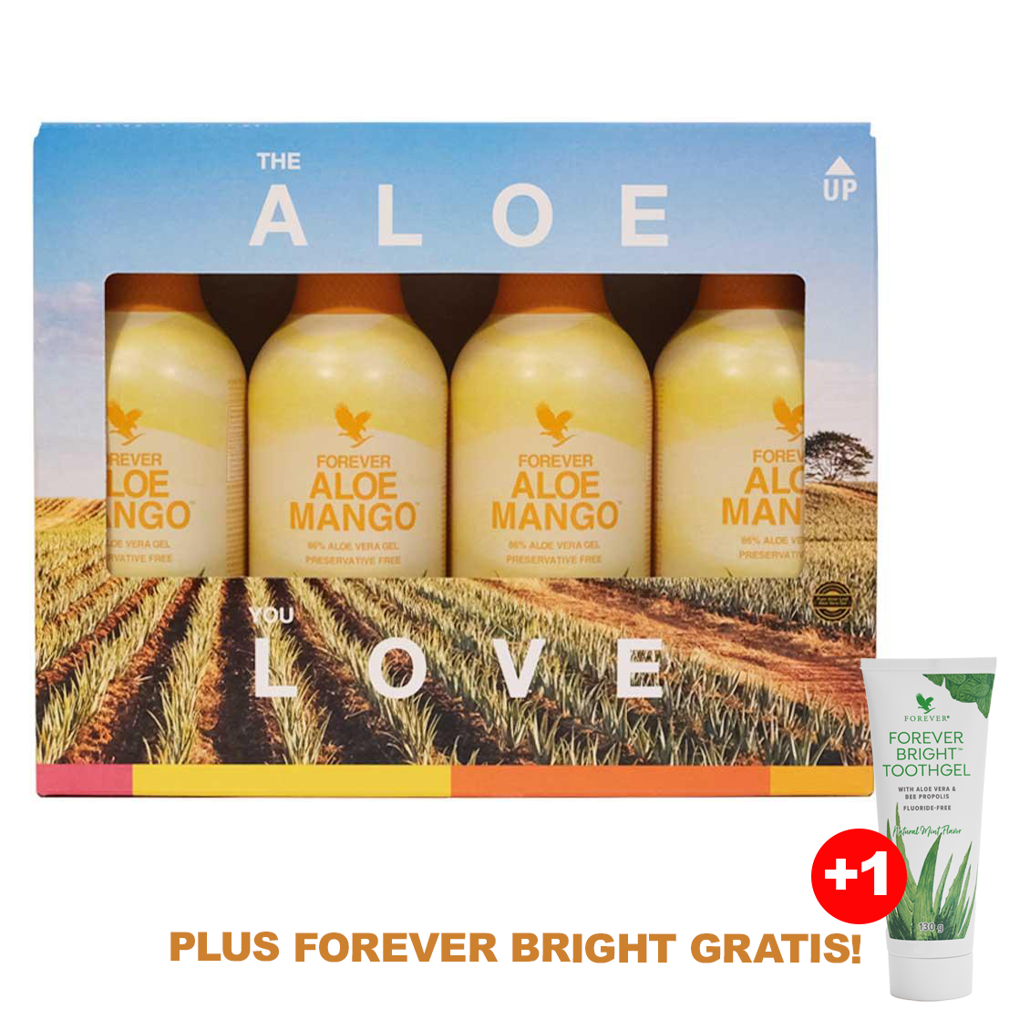 Forever Aloe Mango™ - 4er Pack (inkl. Forever Bright Zahnpasta GRATIS!)