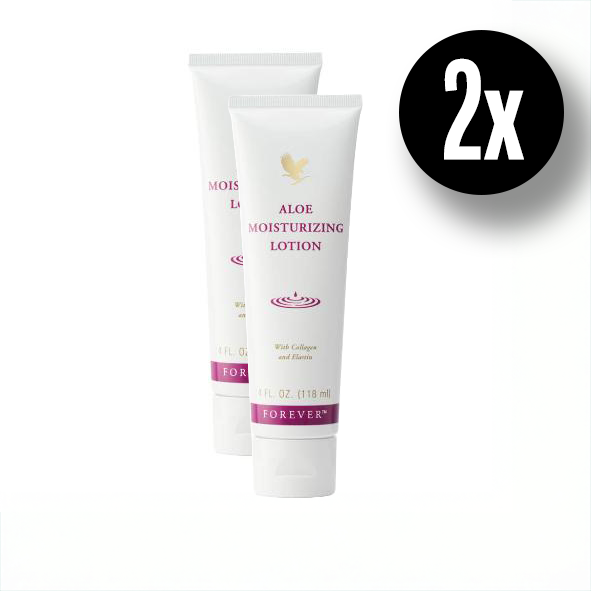Forever Aloe Moisturizing Lotion violette Tube mit Kollagen und Elastin für Gesicht und Körper 2er Set